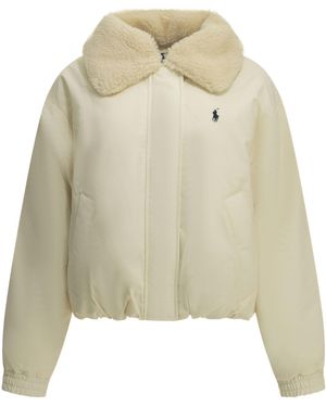 Polo Ralph Lauren Short Down Jacket With Logo - Natural