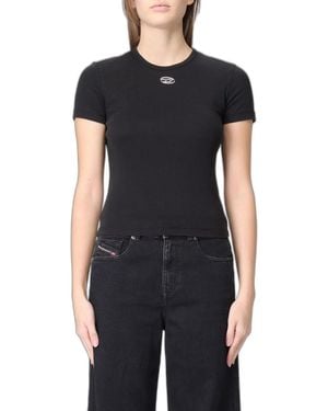 DIESEL Slim-Fit Stretch Cotton T-Shirt With Metallic Oval D Logo - Black