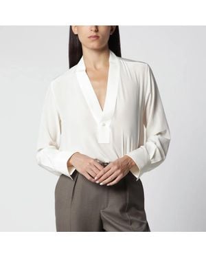 Victoria Beckham Ivory Silk V-Neck Blouse - White