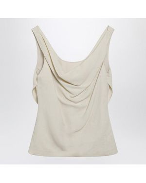 Brunello Cucinelli Cream-colored Top In Fluid Viscose And Linen Twill - White