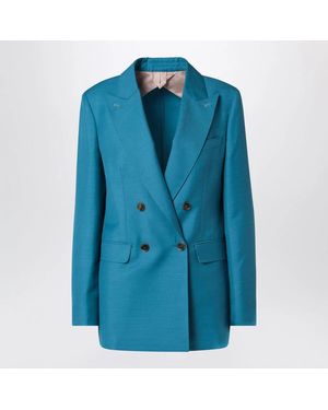 Max Mara Wool-Blend Double-Breasted Jacket - Blue
