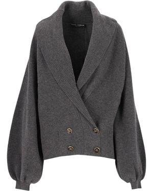 Dolce & Gabbana Dolce & Gabbana Cropped Shawl Collar Cardigan With Wide Sleeves - Gray