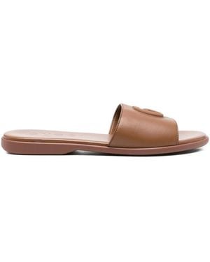 Gucci Double G Leather Falt Sandals - Brown