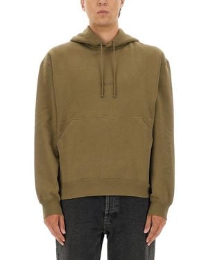 Saint Laurent Hooded Sweatshirt With Logo - Green