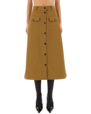 Saint Laurent Midi Skirt With Buttons - Natural