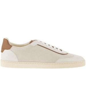 Brunello Cucinelli Low-Top Leather And Suede Trainers With Contrasting Details - White
