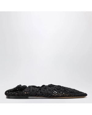 Odissi Iris Crochet Ballerina Flats - Black