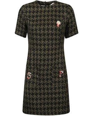5 PROGRESS Houndstooth Wool Blend Short Dress - Black