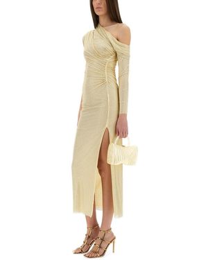 Self-Portrait Rhinestone Embellished Gathered Gown - Metallic