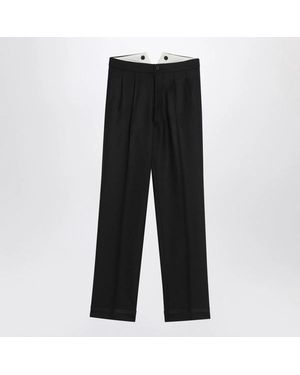 Maison Margiela Herringbone Wool Pleated Trousers - Black