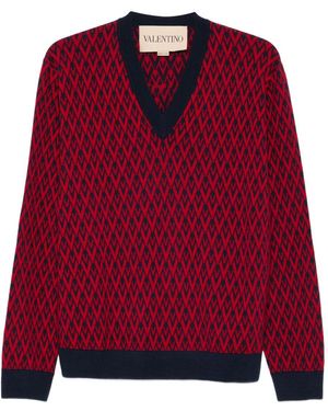 Valentino Garavani Wool Sweater With Jacquard Pattern Toute La V - Red