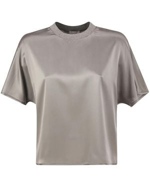 Peserico Stretch Silk Blouse With Lurex Knit Neckline - Grey