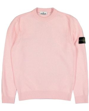 Stone Island Maglione A Girocollo Vestibilità Regular Con Finiture A Costine - Pink