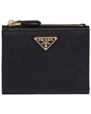 Prada Triangle-Logo Saffiano Leather Wallet - Black