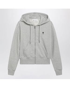 Ami Paris Ami De Coeur Zip-Up Hoodie - Gray