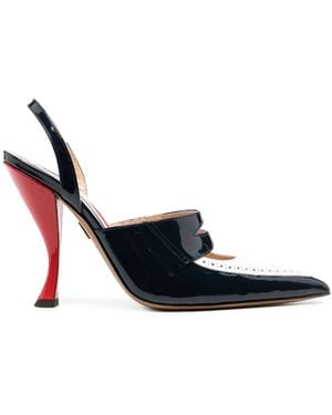 Thom Browne Curved-Heel Leather Pumps, Perforated Detailing - White
