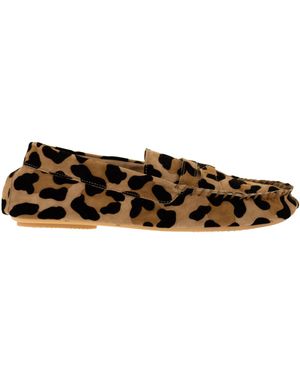 Anniel Suede Loafers With Animal Print - White