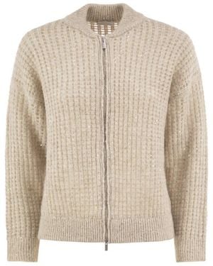 Peserico Waffle-Knit Cardigan With Sequins - Natural