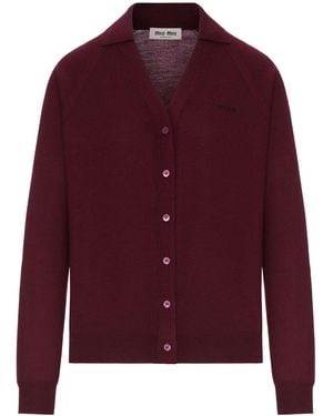 Miu Miu Virgin Wool Cardigan With A Collar - Red