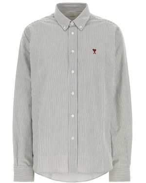 Ami Paris Embroidered Oxford Shirt - Grey