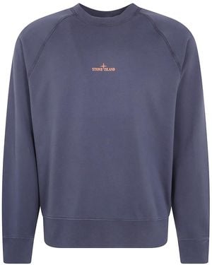 Stone Island Cotton Crew Neck Sweatshirt With Oversized Compass Back Print - Blue