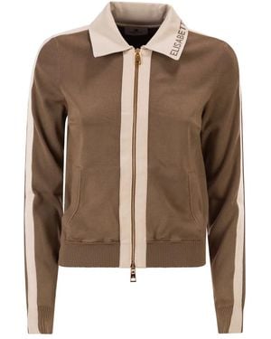 Elisabetta Franchi Knitted Jacket With Shiny Viscose Stripes - Brown