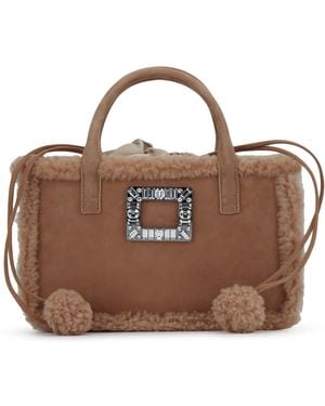 Roger Vivier Viv' Skate Mini Shearling Top-Handle Handbag - Brown