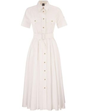 Fay Stretch Cotton Poplin Shirt Dress - White