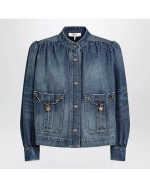 Chloé High-Neck Gathered Denim Jacket - Blue