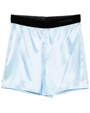 Tom Ford Stretch Silk Satin Pj Shorts - Blue