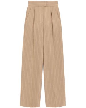 Valentino Garavani Mudcolored Pinstripe Wool Trousers - Natural