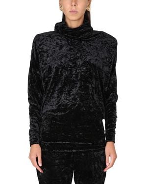 Saint Laurent Velvet Turtleneck Top With High Scarf Collar - Black