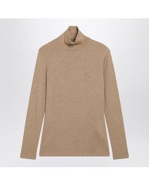 Max Mara Camel Melange Turtleneck Sweater - Natural