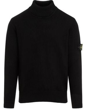 Stone Island Wool Blend Turtleneck Sweater - Black