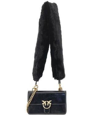 Pinko Love One Bag With Faux Fur Strap - Black