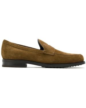Tod's Suede Penny Loafers With Pebbled Rubber Outsole - Green