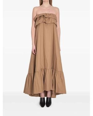 Saint Laurent Cotton Twill Ruffle Dress - Natural
