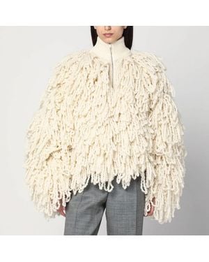 Stella McCartney Wool Bomber Jacket With Fringes - Natural