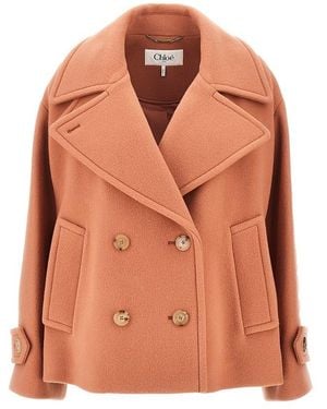 Chloé Oversized Double-Breasted Wool Peacoat - Orange