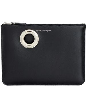 Comme des Garçons Wallet Medium Eyelet Leather Pouch - Black