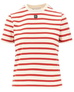 Tory Burch Striped T-Shirt With Logo Detail - Red