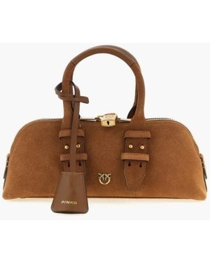 Pinko Leather Logo Top Handle Bag - Brown