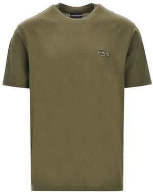 Emporio Armani Lyocell-Blend Jersey T-Shirt With Embroidery - Green