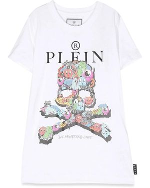 Philipp Plein Maxi T-Shirt Skull - White