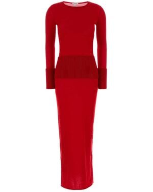 Alaïa Alaia Bodycon Dress Multi Gauge Merino - Red