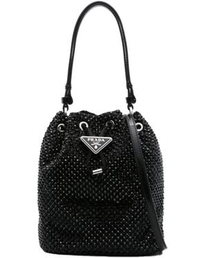 Prada Satin Crystal Embellished Bag - Black