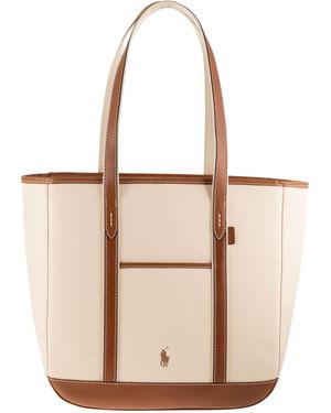 Polo Ralph Lauren Medium Cotton And Leather Tote Bag - Natural