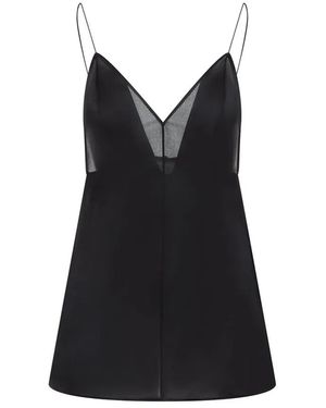 KHAITE Deep V-Neck Silk Top With Spaghetti Straps - Black