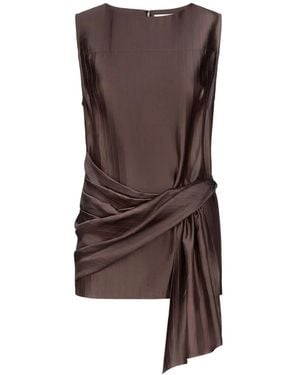 Loulou de Saison "Fonda" Draped Asymmetric Top - Brown