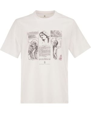Brunello Cucinelli Cotton Jersey Crew Neck T-Shirt With Print - White
